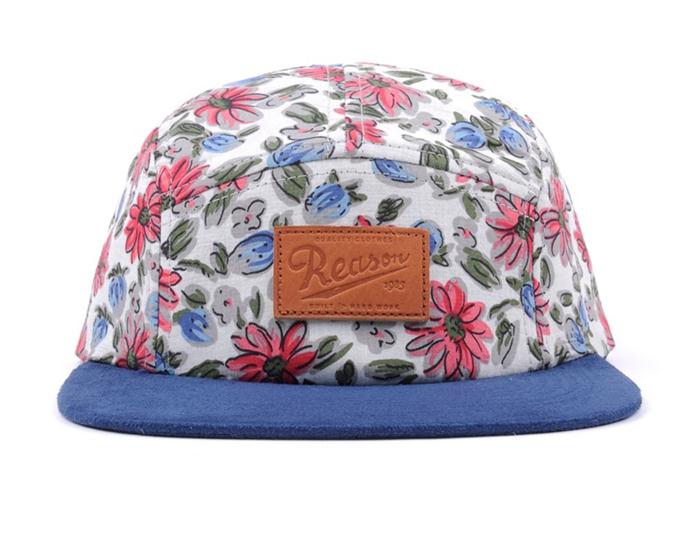 Custom floral 5 panel hat with embossed patch logo