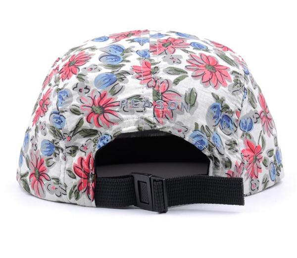 Custom floral 5 panel hat with embossed patch logo