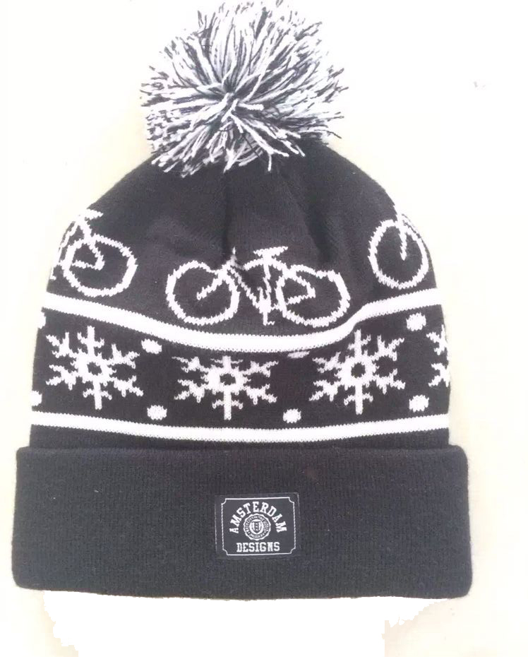 Jacquard beanie hats with embroidry logo
