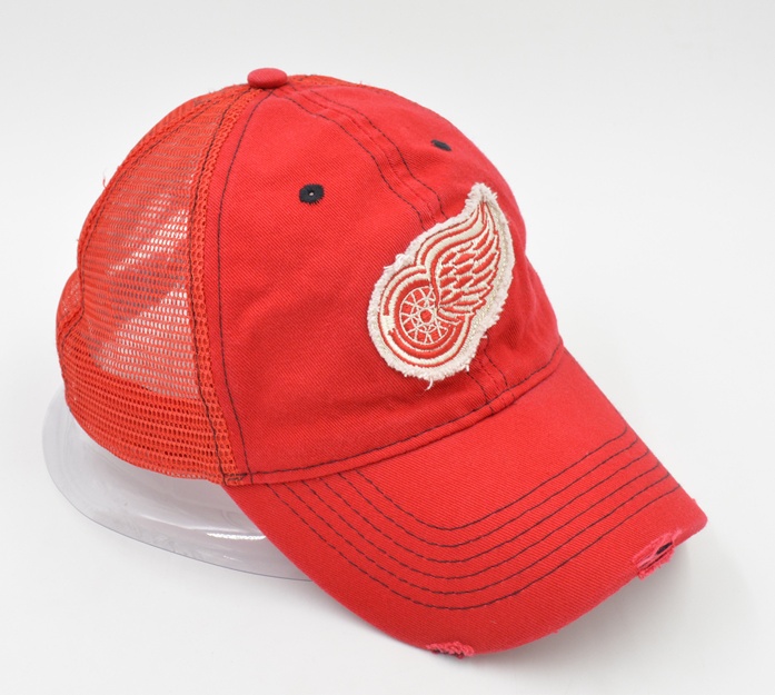 Red washed cotton trucker cap