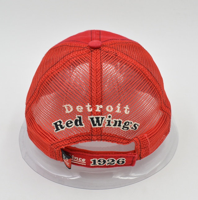 Red washed cotton trucker cap