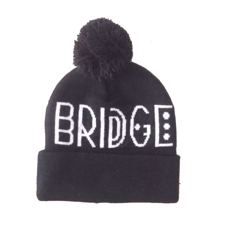 Black pompom beanie with embroidry logo