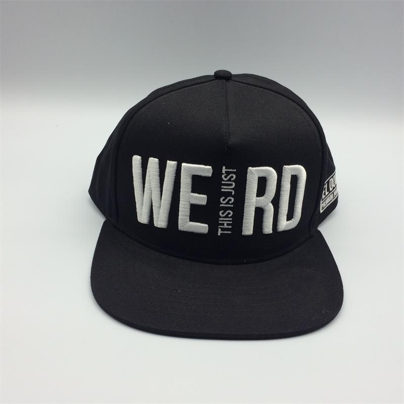 5 panel cotton snapback cap with 3D embroidery