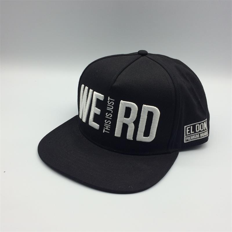 5 panel cotton snapback cap with 3D embroidery