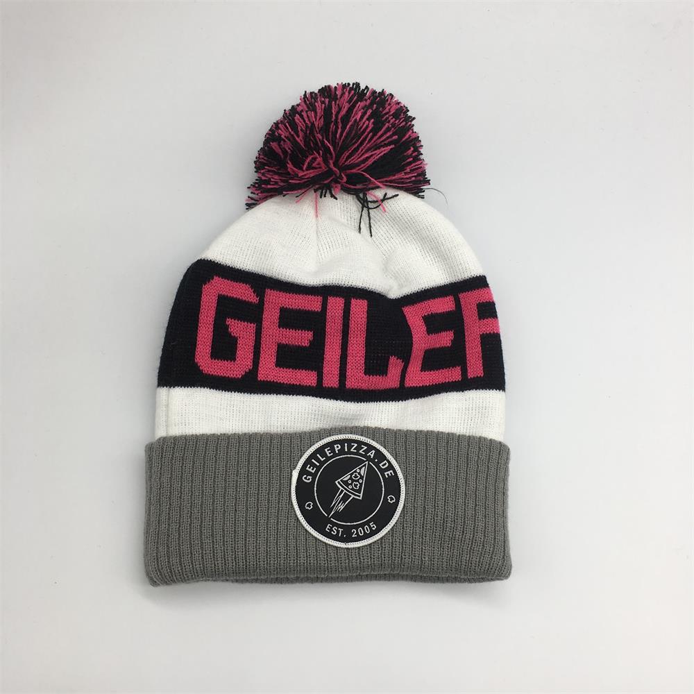 Jacquard Beanie hat woven patch logo