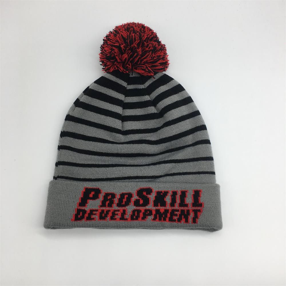 HOT SALE jacquard knit pom beanie with Embroidery beanie hat good offer