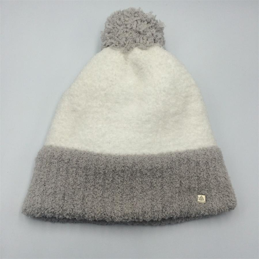 Double Layer Winter Fleece Lined Cable Knitted PomPom Beanie Hat Custom Fur Ball Beanie