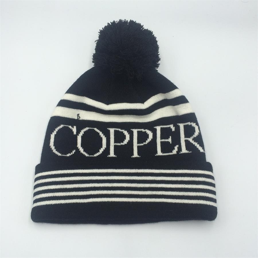 jacquard knit pom beanie with Embroidery beanie hat